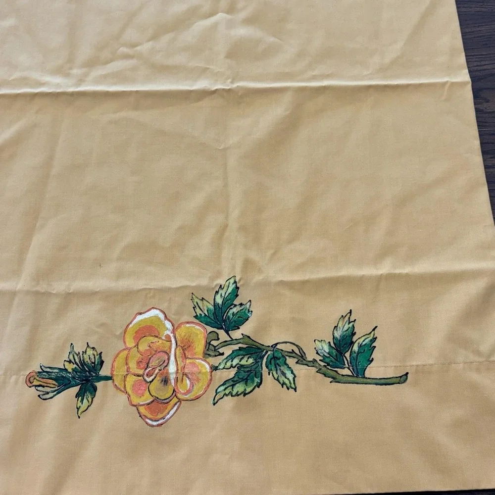 Vintage Hand painted Golden Yellow Floral Pillowcase Percale Standard Size